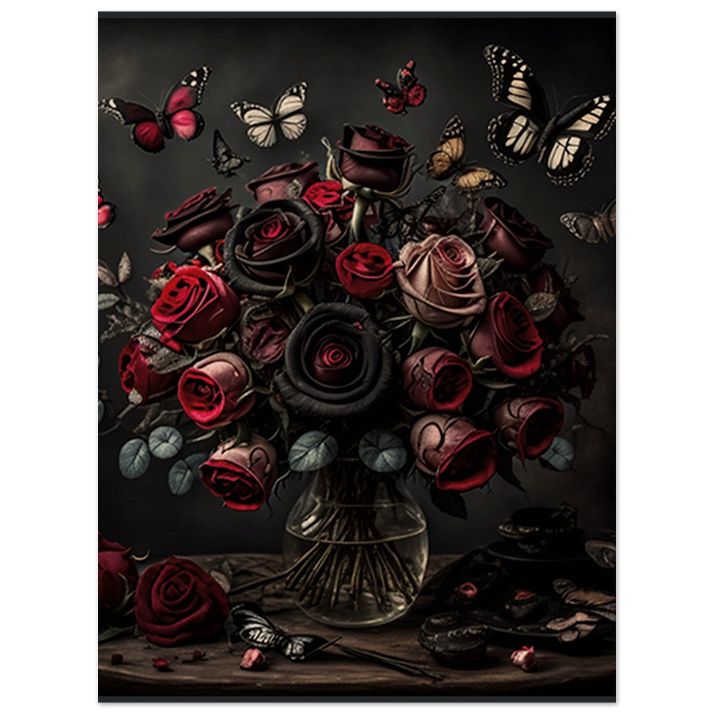 Museum-Quality Matte Paper Poster - Roses and Butterflies