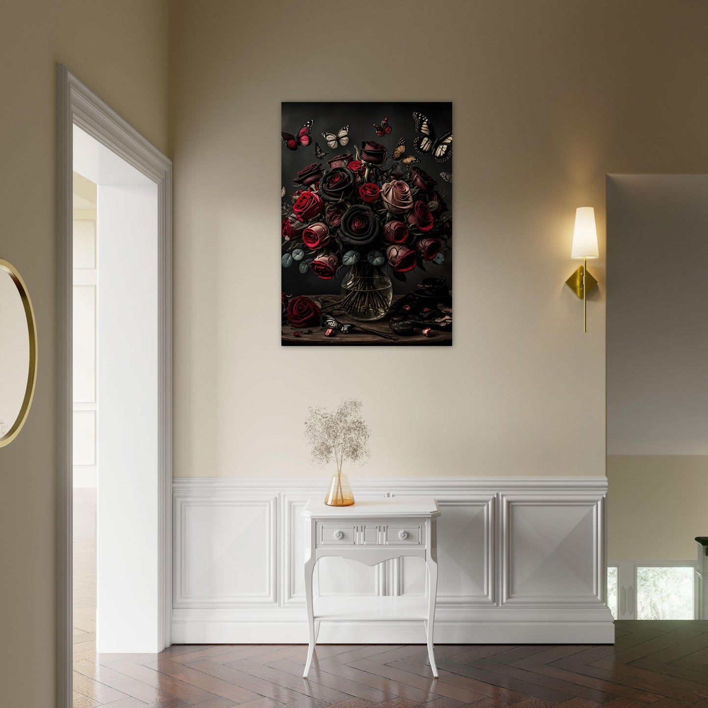 Museum-Quality Matte Paper Poster - Roses and Butterflies