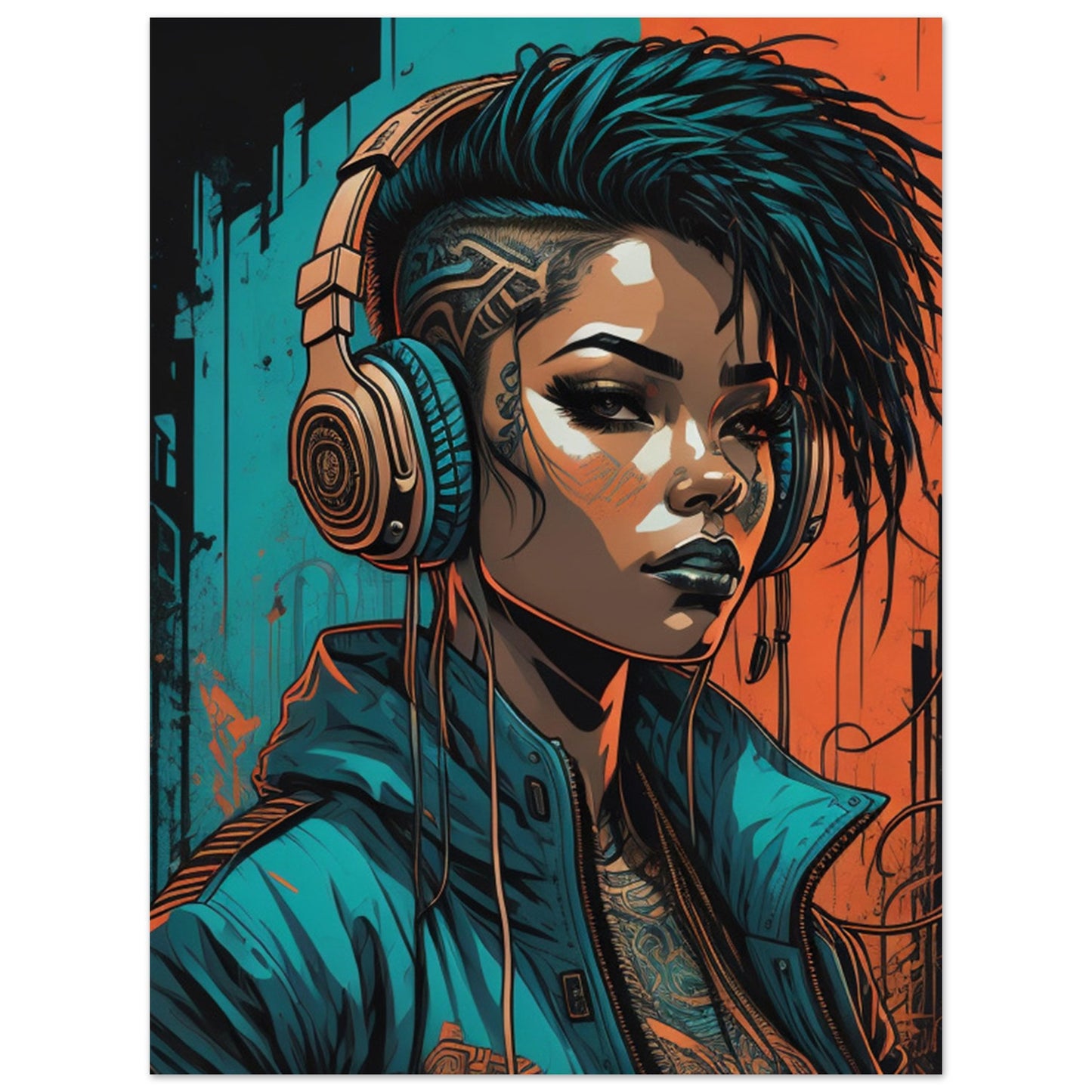 Punk Rock Girl Graff. Orange & Torq. - Museum-Quality Matte Paper Poster