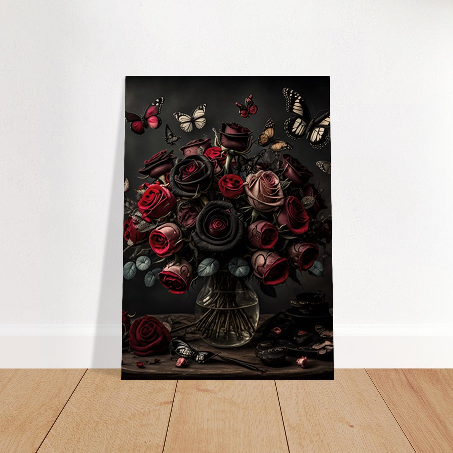 Museum-Quality Matte Paper Poster - Roses and Butterflies