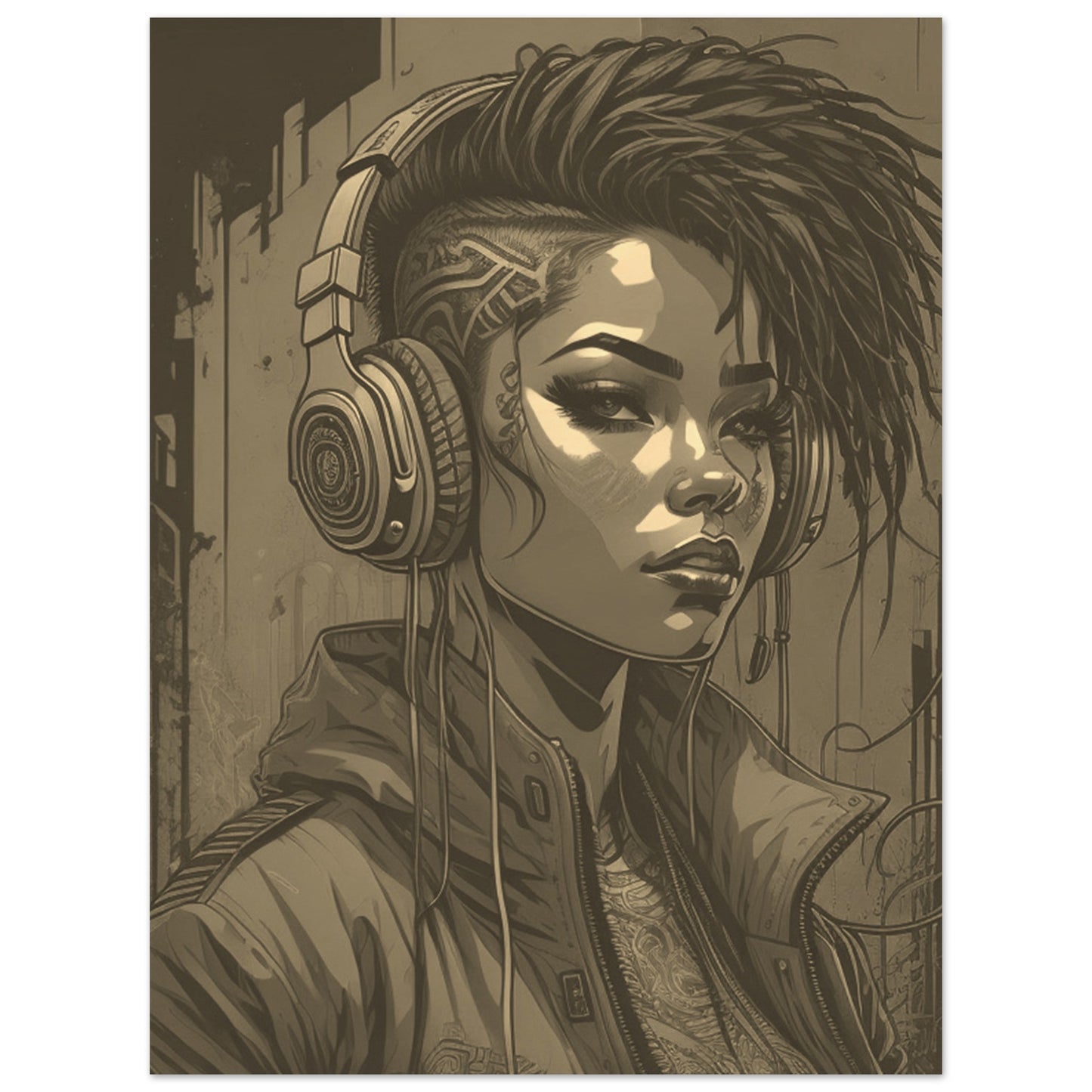 Punk Rock Girl Graff. Brown & White -Museum-Quality Matte Paper Poster