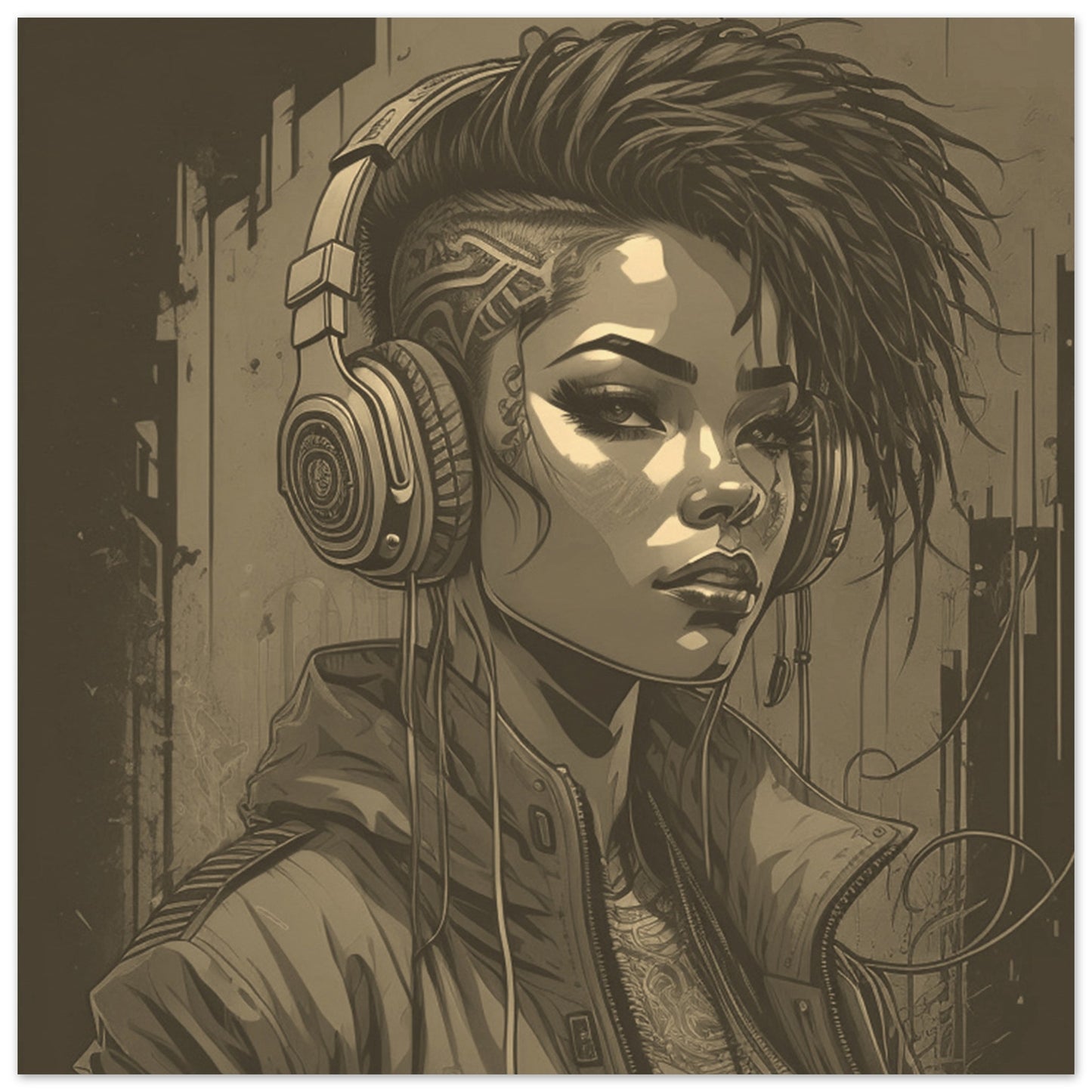 Punk Rock Girl Graff. Brown & White -Museum-Quality Matte Paper Poster