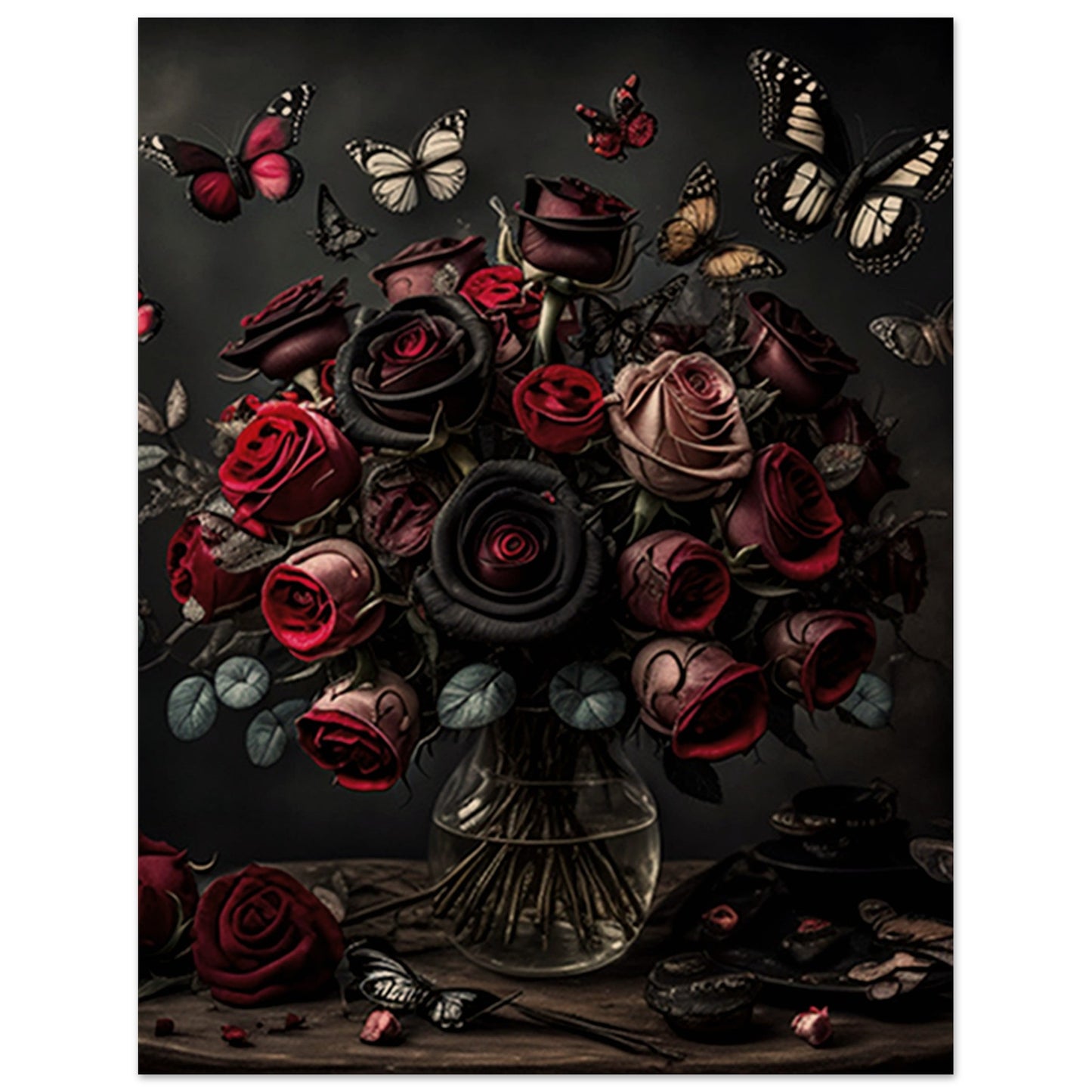 Museum-Quality Matte Paper Poster - Roses and Butterflies