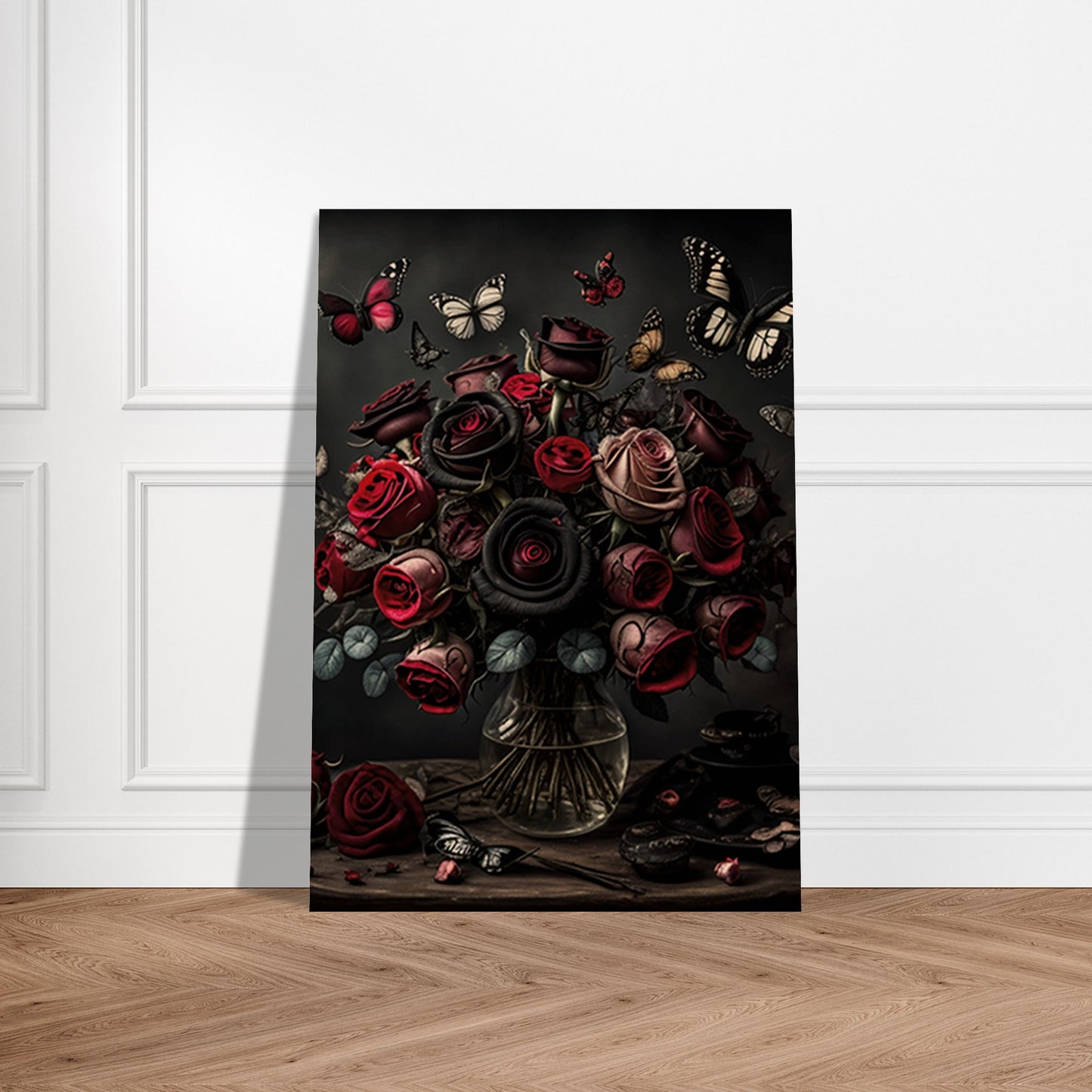 Museum-Quality Matte Paper Poster - Roses and Butterflies
