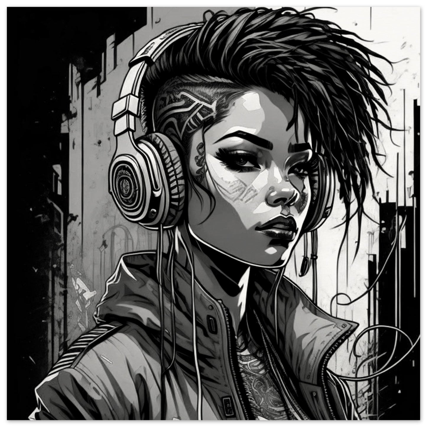 Punk Rock Girl Graff. Black & White -Museum-Quality Matte Paper Poster