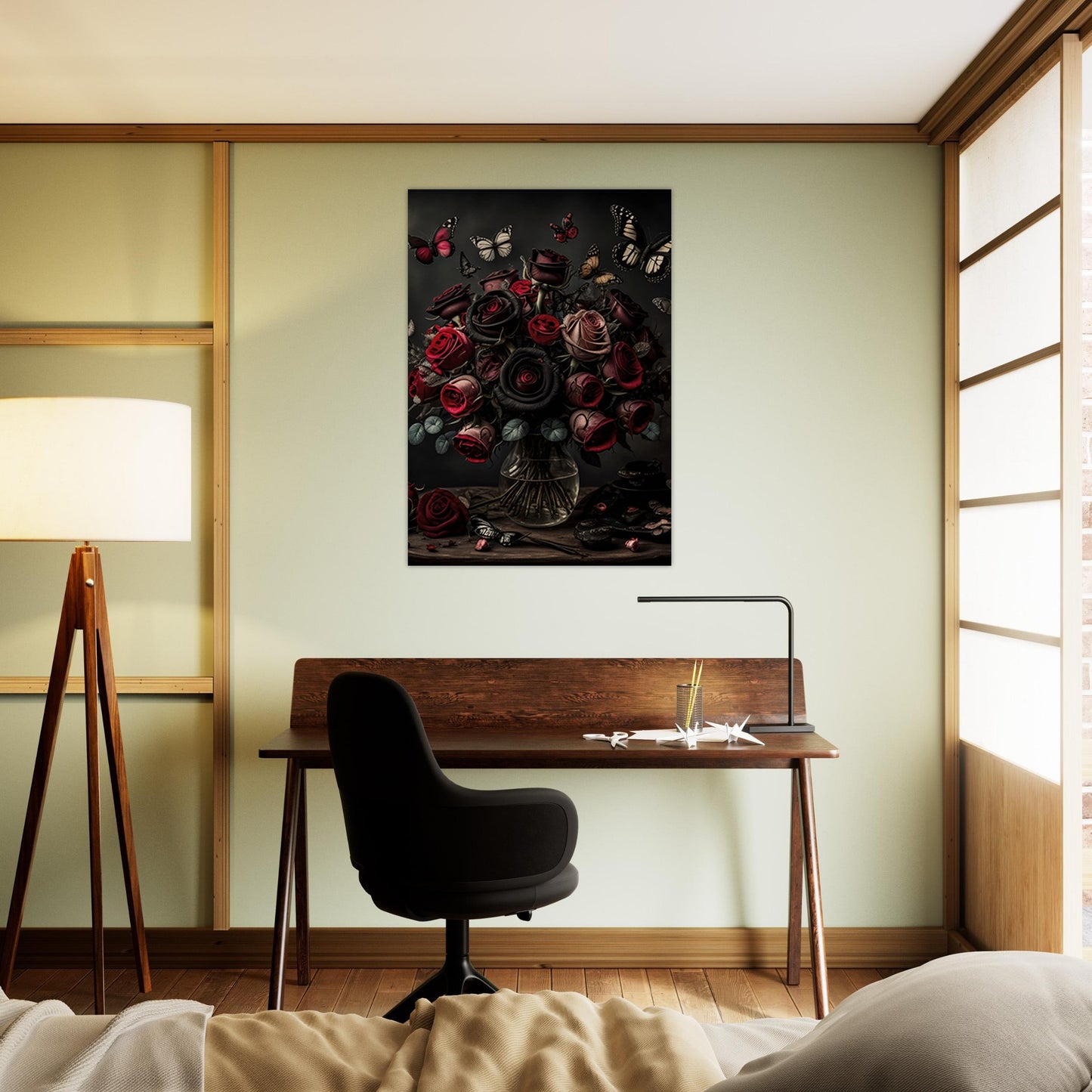Museum-Quality Matte Paper Poster - Roses and Butterflies