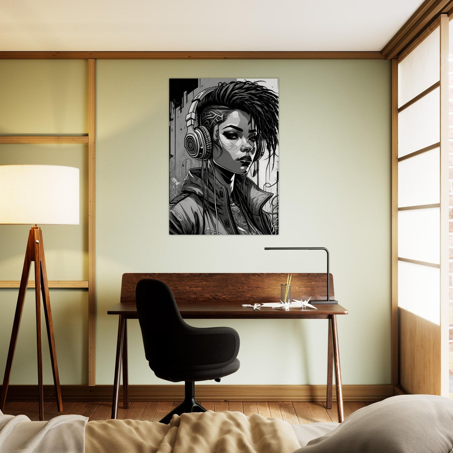 Punk Rock Girl Graff. Black & White -Museum-Quality Matte Paper Poster