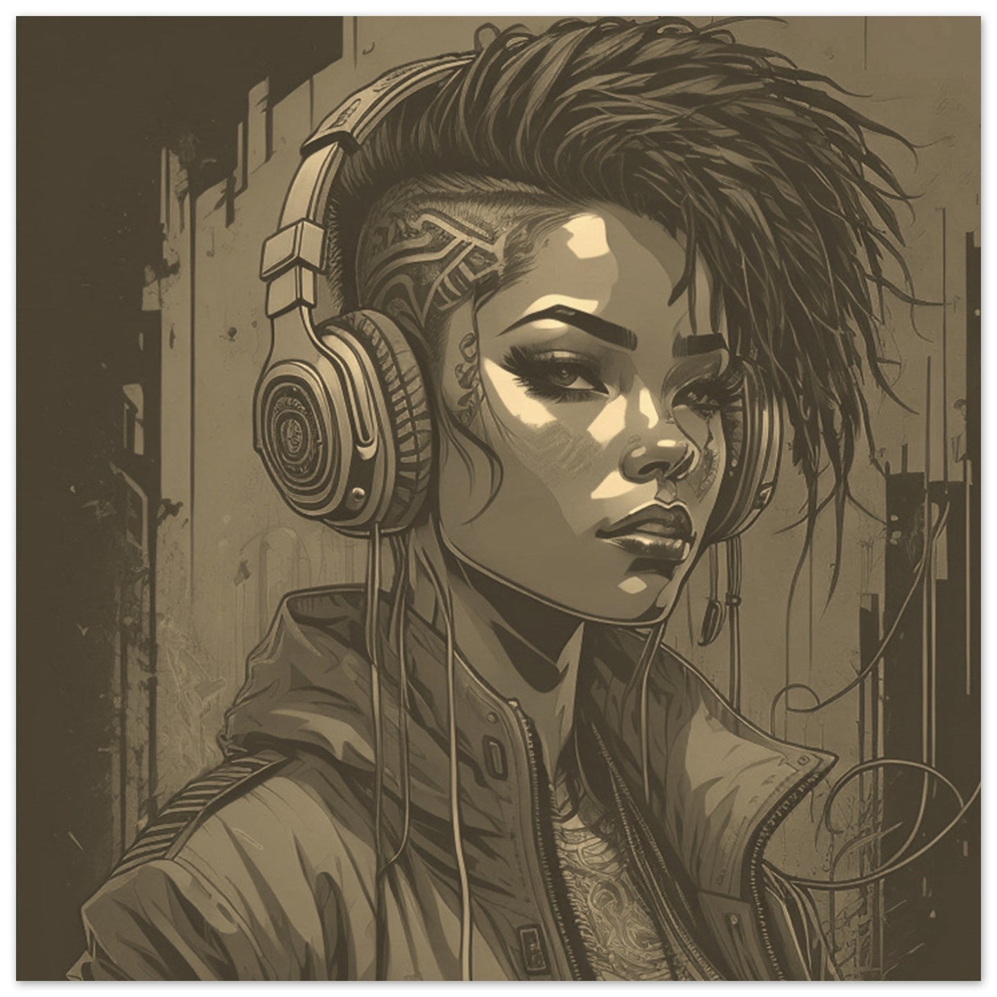 Punk Rock Girl Graff. Brown & White -Museum-Quality Matte Paper Poster