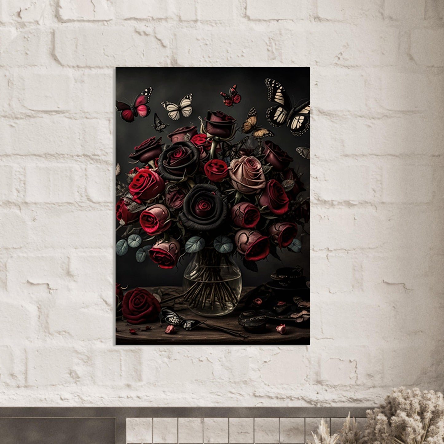 Museum-Quality Matte Paper Poster - Roses and Butterflies