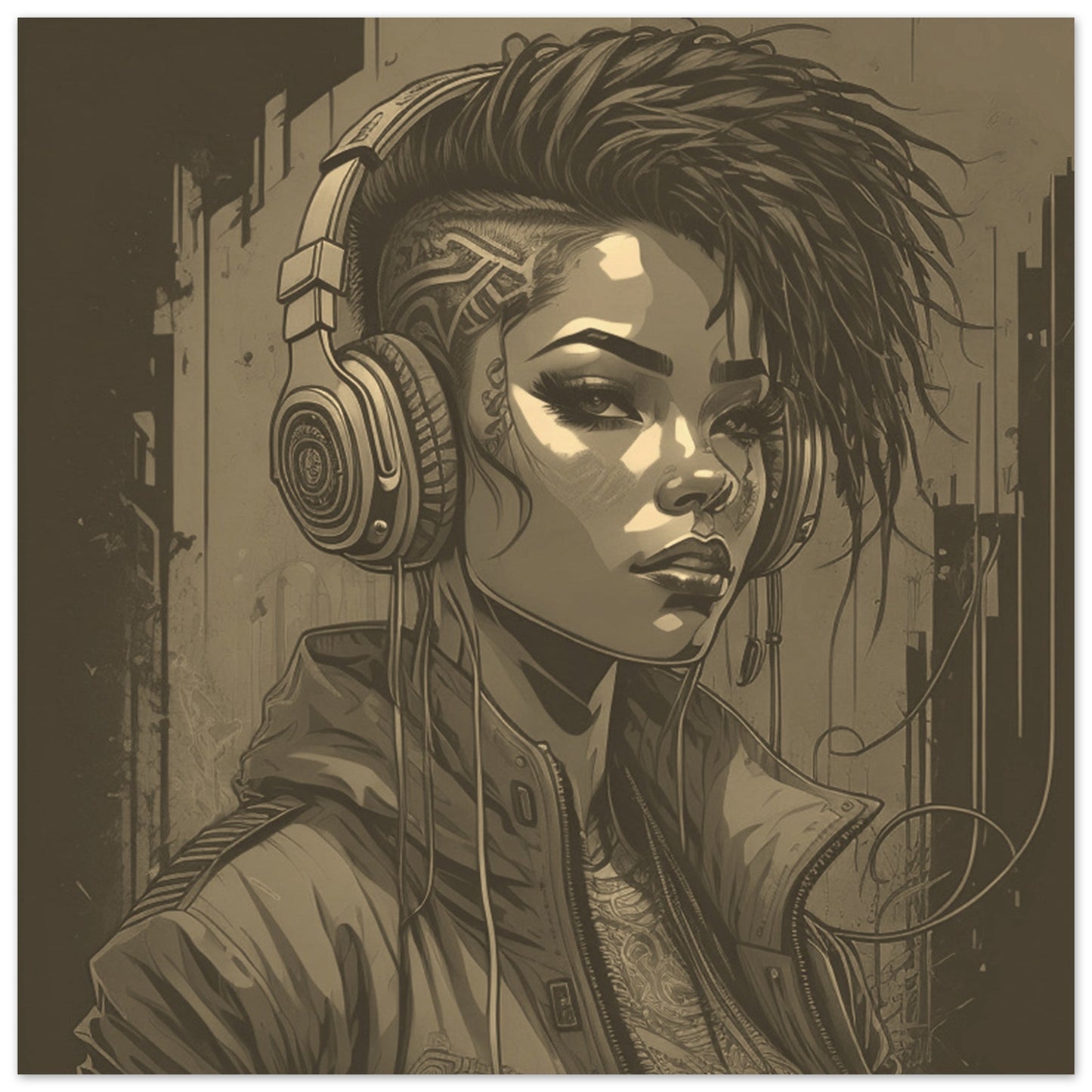 Punk Rock Girl Graff. Brown & White -Museum-Quality Matte Paper Poster