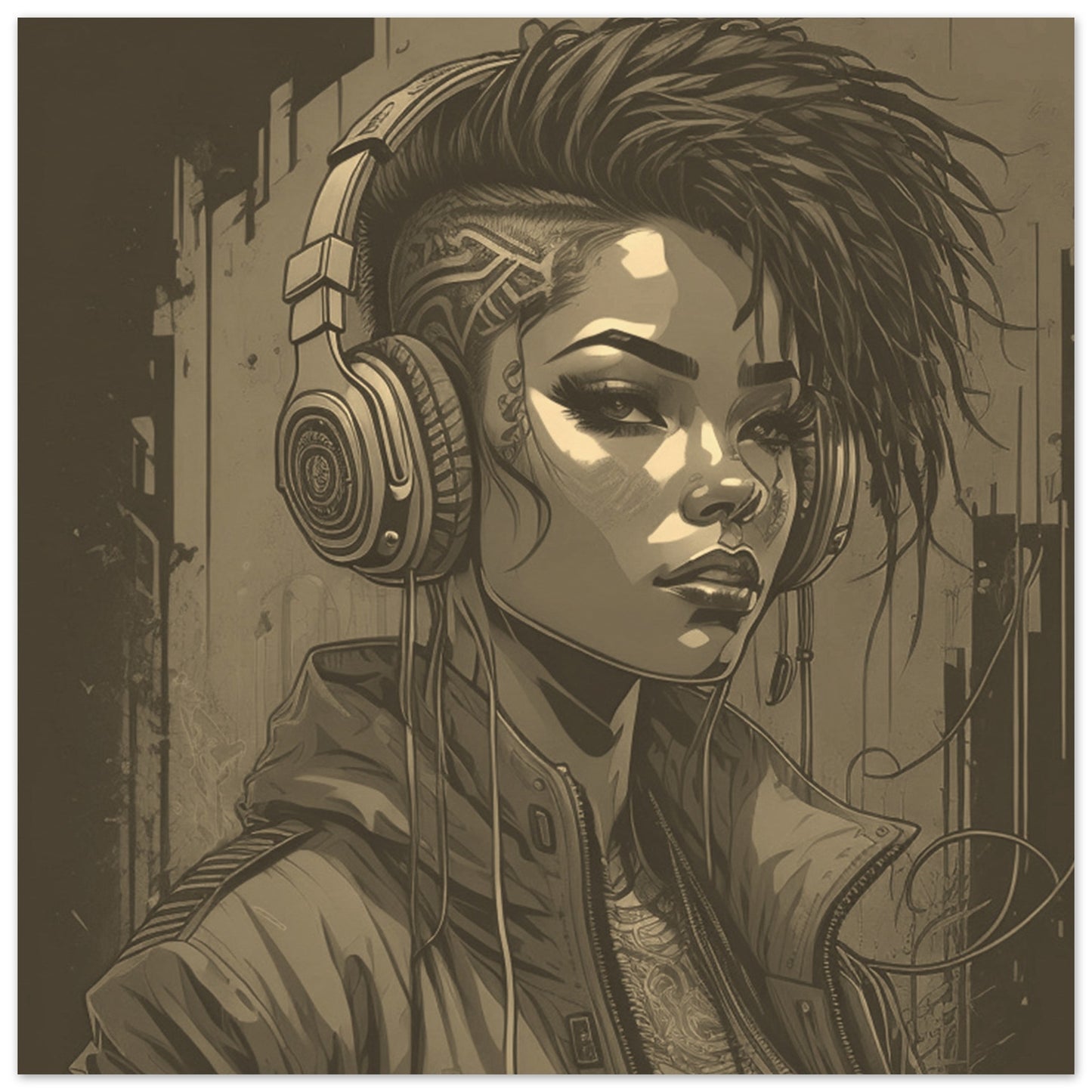 Punk Rock Girl Graff. Brown & White -Museum-Quality Matte Paper Poster