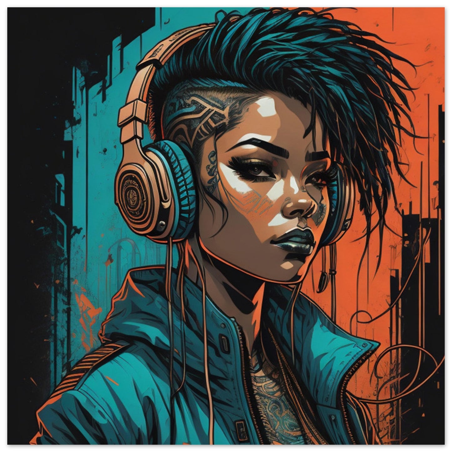 Punk Rock Girl Graff. Orange & Torq. - Museum-Quality Matte Paper Poster