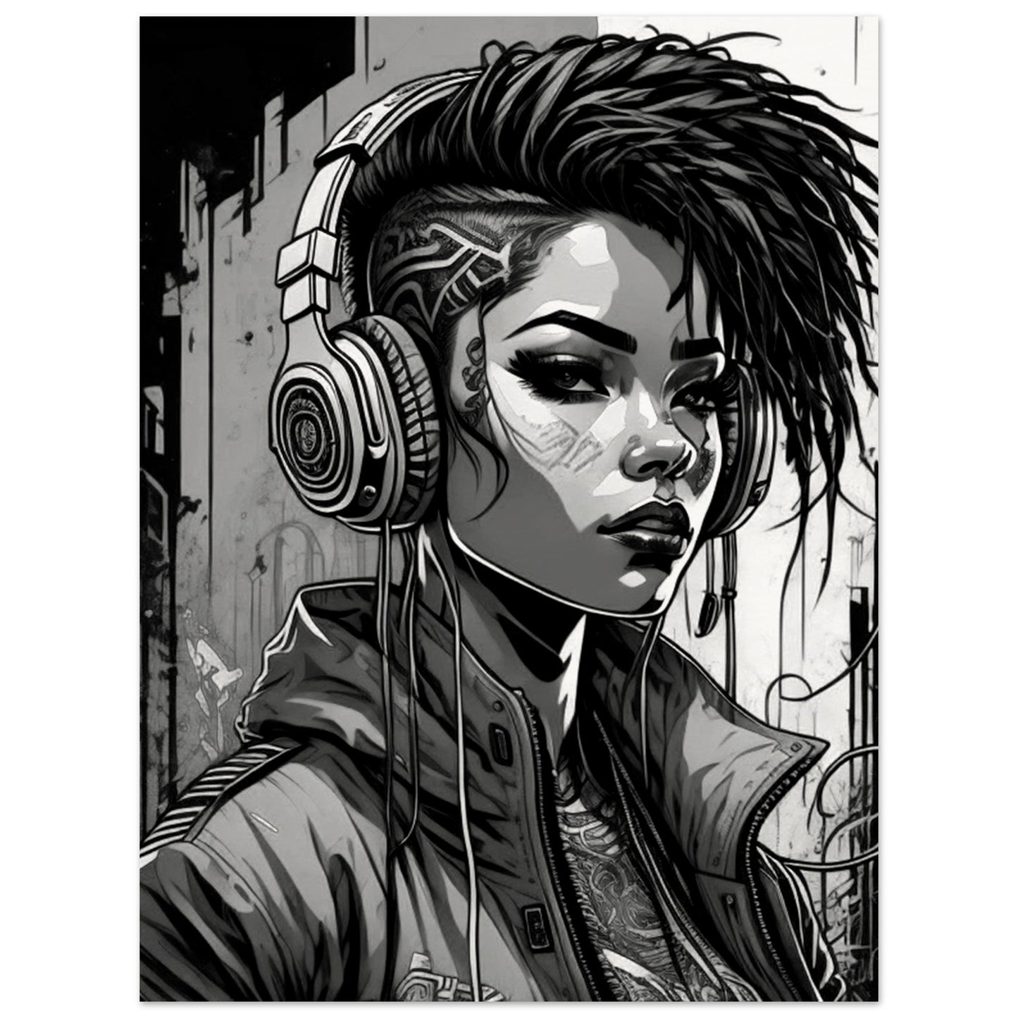 Punk Rock Girl Graff. Black & White -Museum-Quality Matte Paper Poster