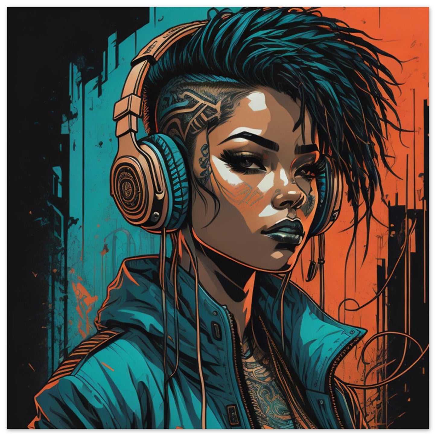Punk Rock Girl Graff. Orange & Torq. - Museum-Quality Matte Paper Poster