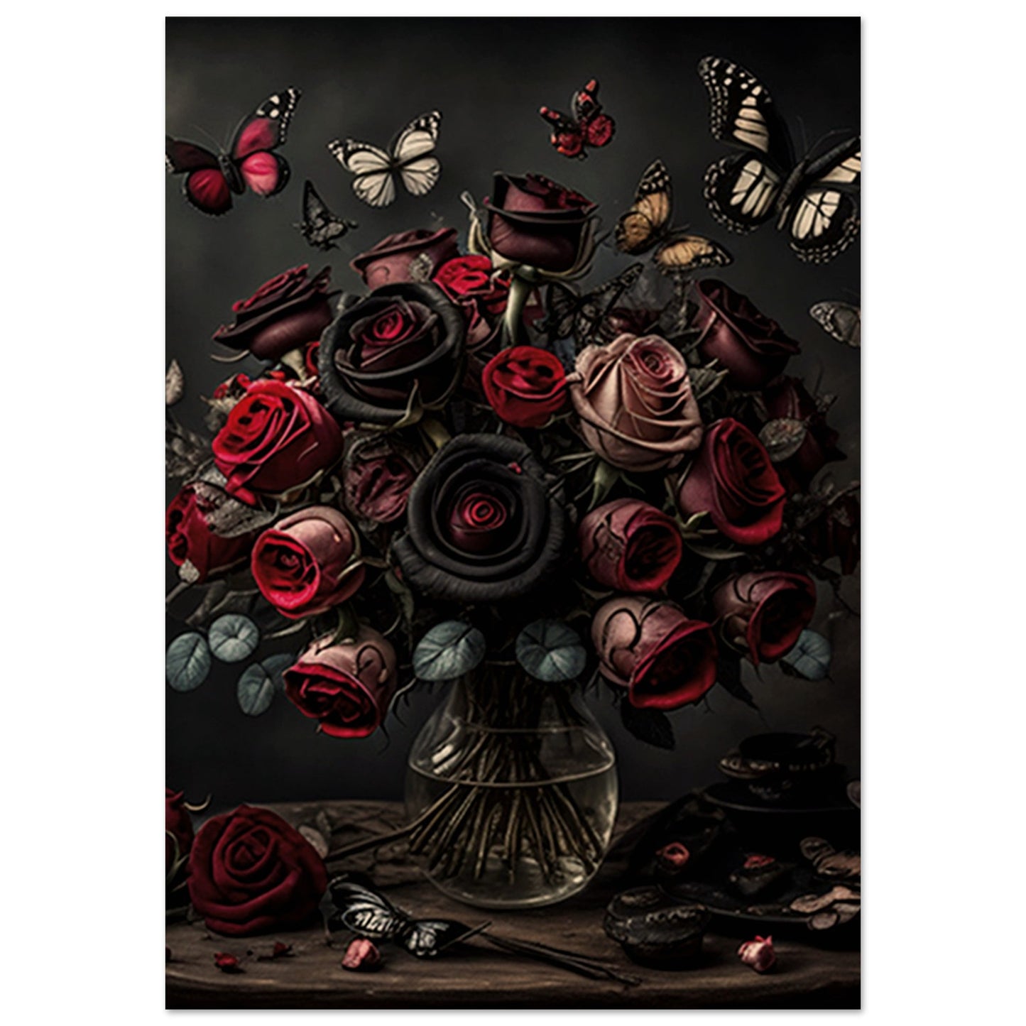 Museum-Quality Matte Paper Poster - Roses and Butterflies