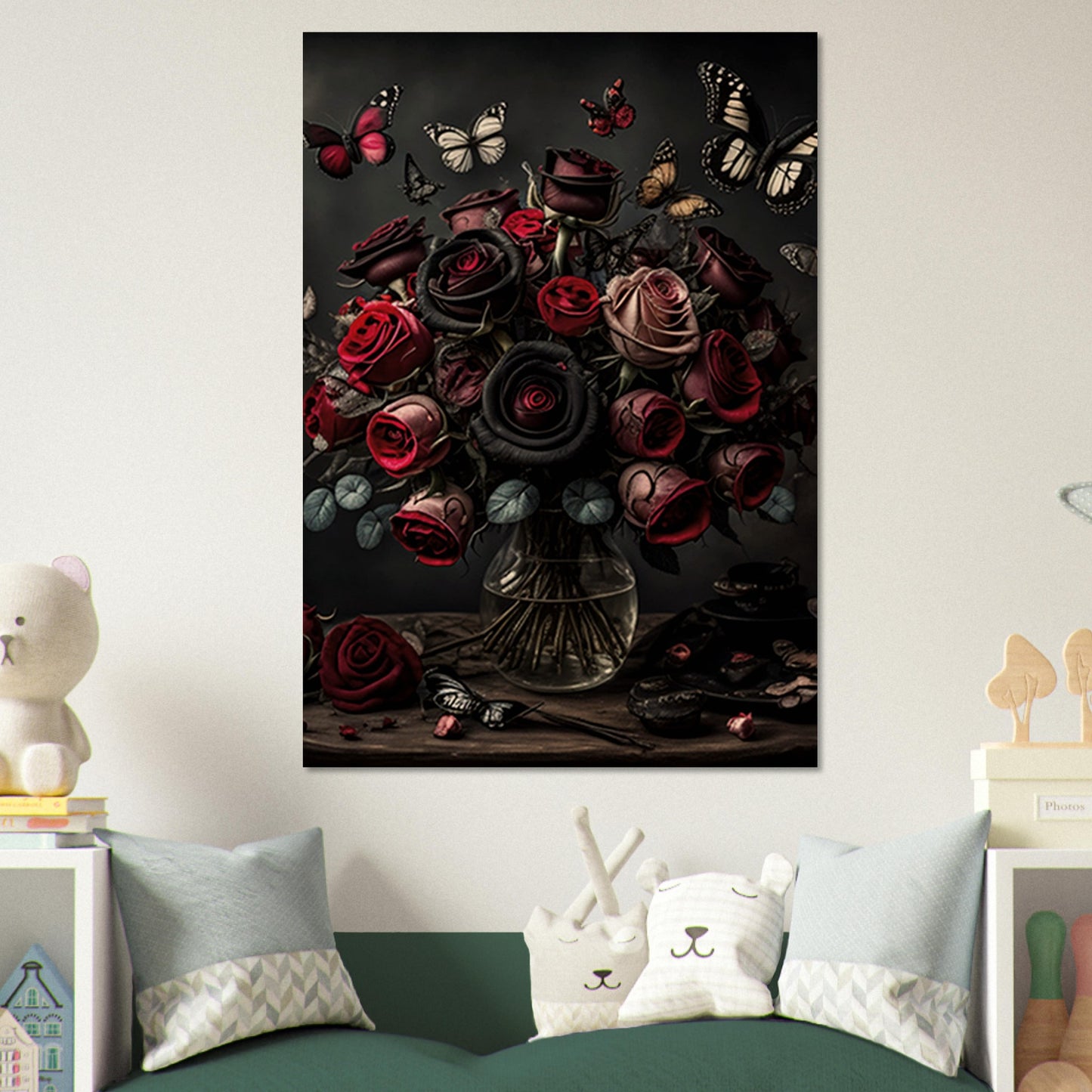 Museum-Quality Matte Paper Poster - Roses and Butterflies