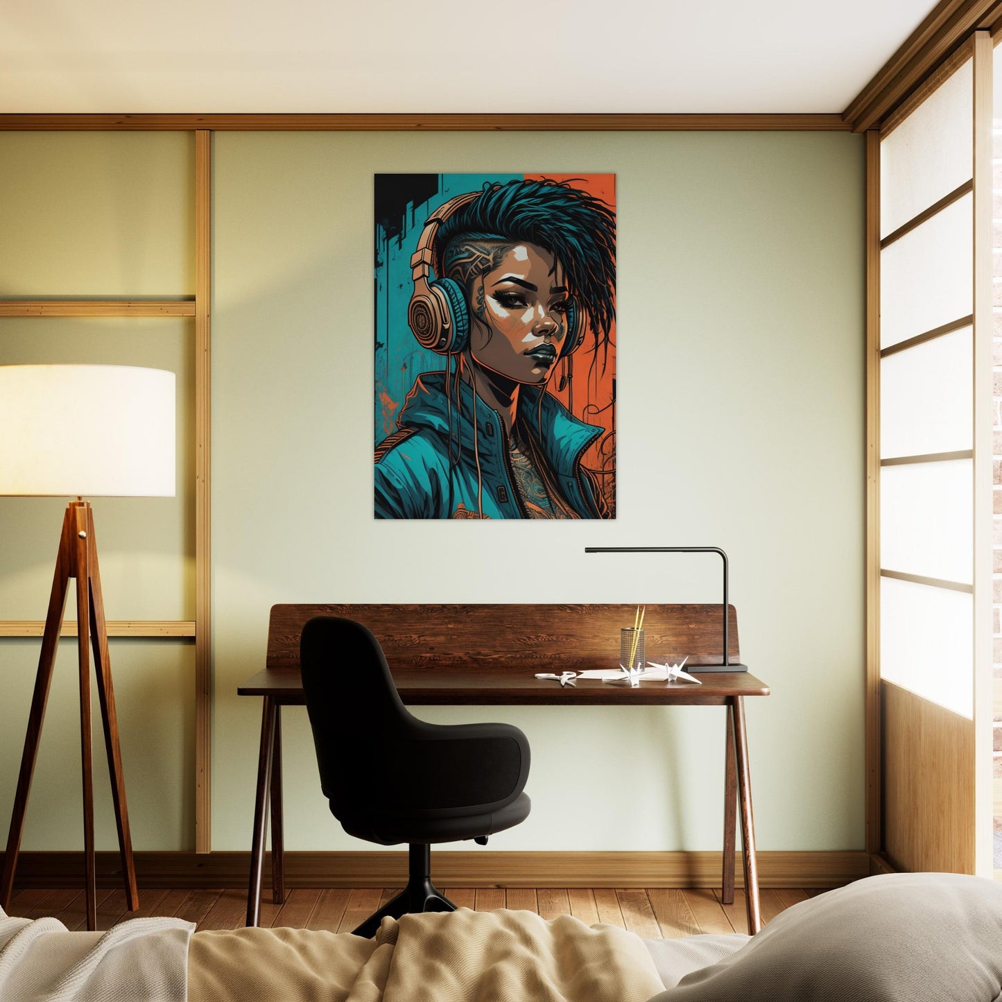 Punk Rock Girl Graff. Orange & Torq. - Museum-Quality Matte Paper Poster