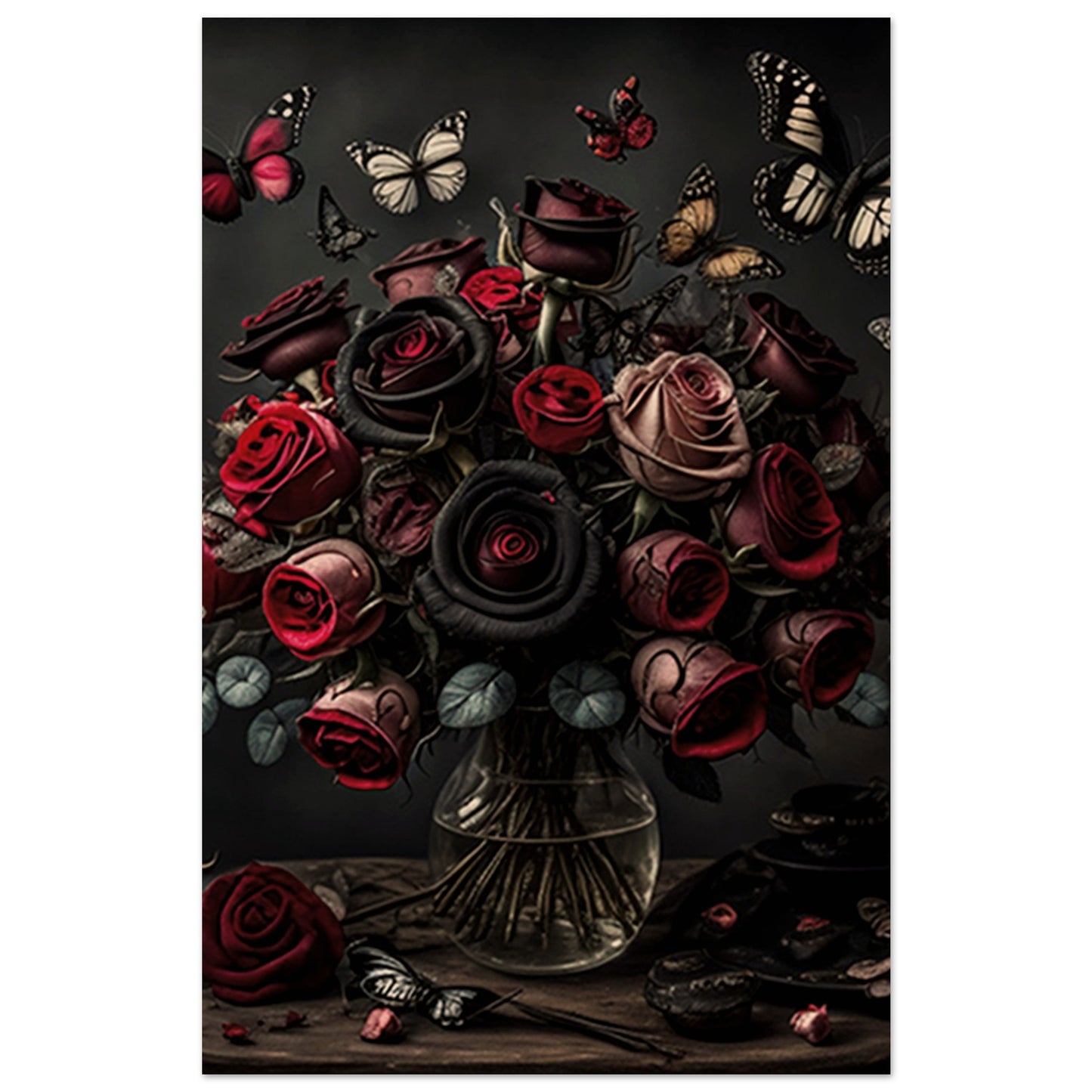 Museum-Quality Matte Paper Poster - Roses and Butterflies