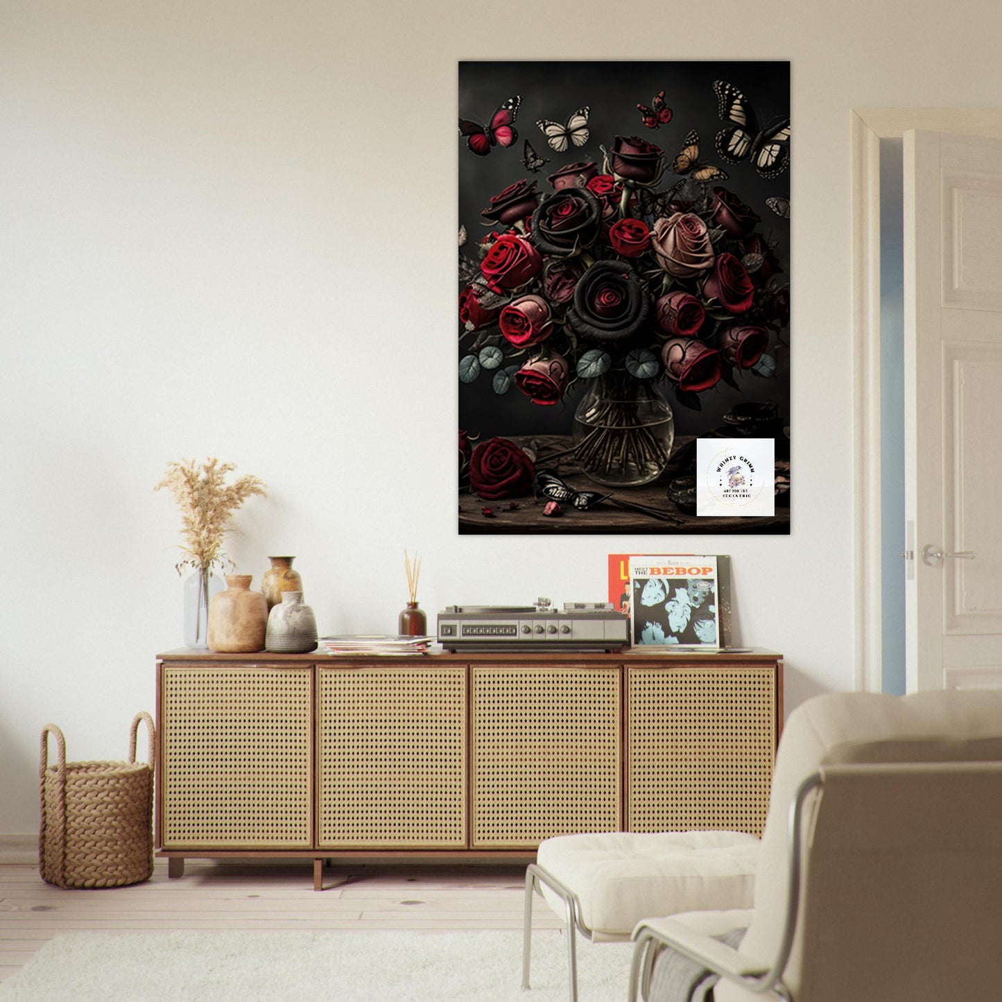 Museum-Quality Matte Paper Poster - Roses and Butterflies