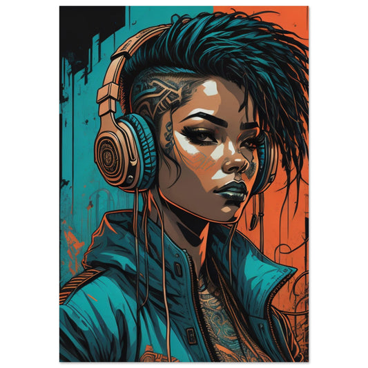 Punk Rock Girl Graff. Orange & Torq. - Museum-Quality Matte Paper Poster