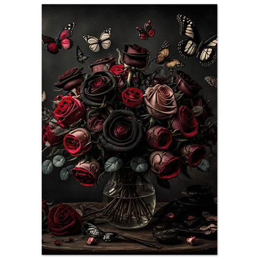 Museum-Quality Matte Paper Poster - Roses and Butterflies